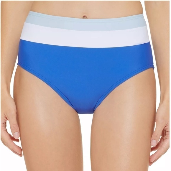 DKNY Colorblocked High-Waist Bikini Bottoms swimsuit, swimwear Lapis Blue New L - Picture 2 of 11